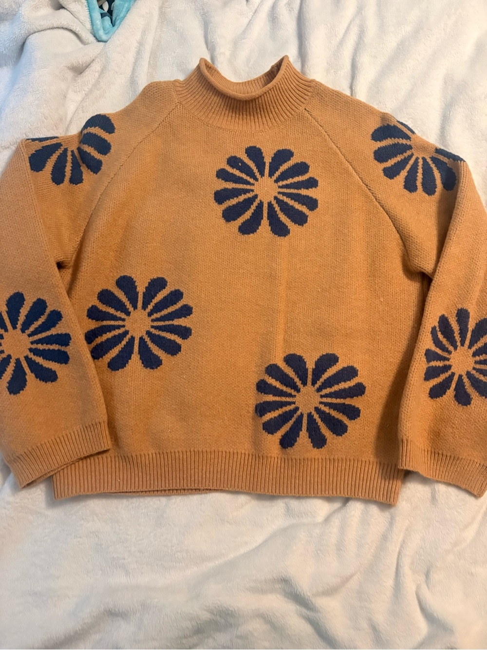 Mustard Floral Knit Sweater - Women